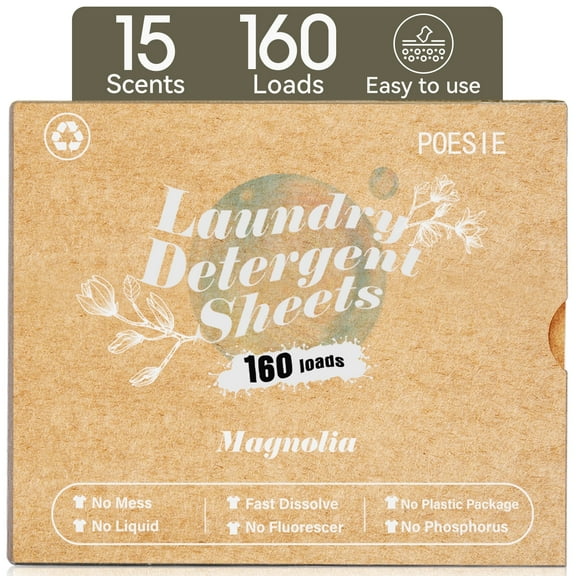 Poesie Laundry Detergent Sheets, Magnolia Scent, High Efficiency, 160 Count, 1 Pack