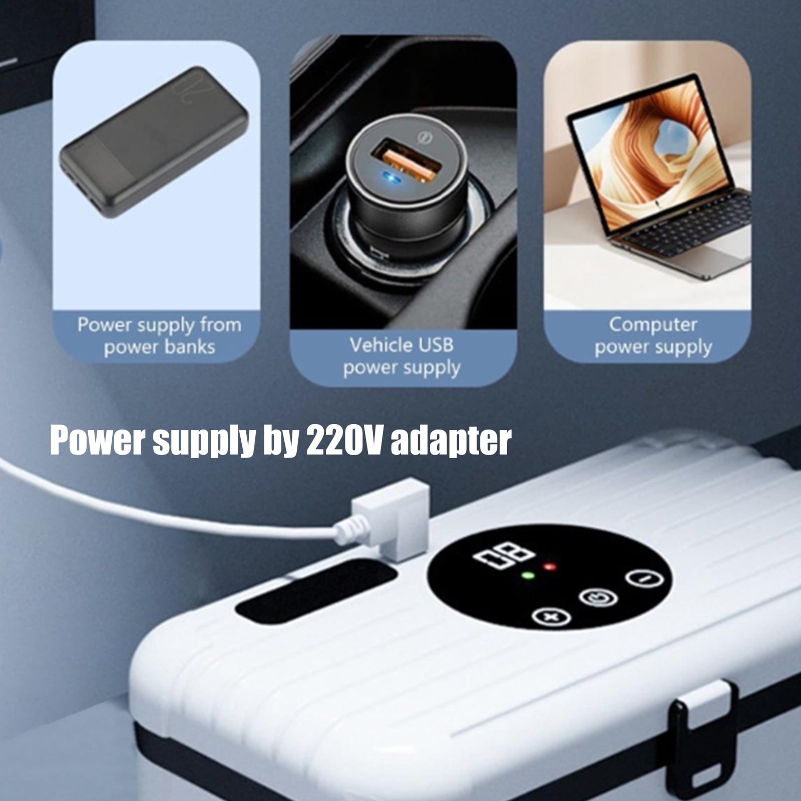 Transportable Car Fridge Refrigerator Highlighting Double Thermoregulation USB Charging Capability for Road Excursions and Outdoors