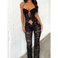 thumbnail image 3 of KelaJuan Women Summer Pants Outfits Halter Neck Sleeveless Floral Lace Corset Tank Tops See-Through Flare Pants 2 Pieces Clothes Set, 3 of 6