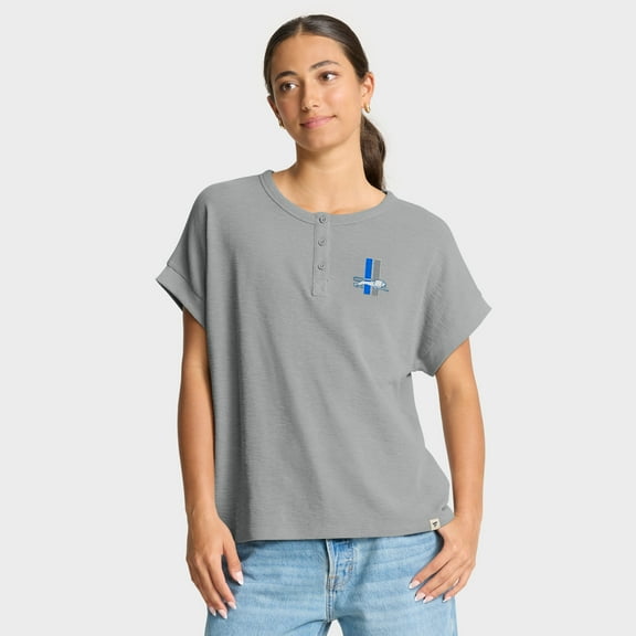 Women's Fanatics Heather Gray Detroit Lions Oversized-Hometown Premium Henley Shirt