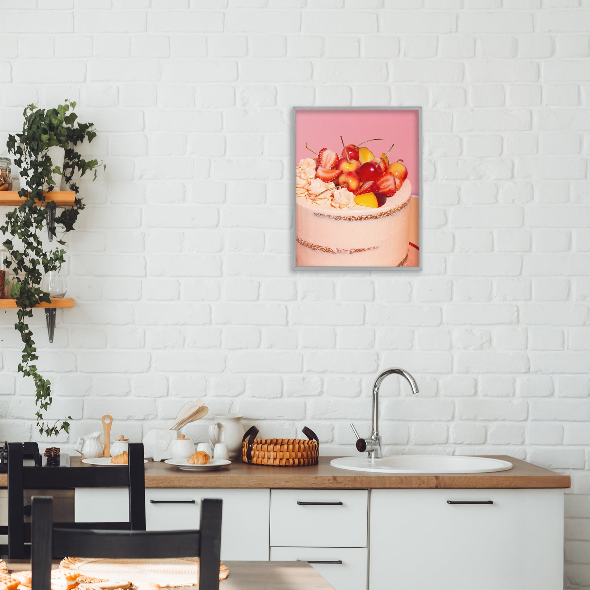 Stupell Industries Strawberry Fruit Cake Gray Framed Giclee Art, design by LISH Creative