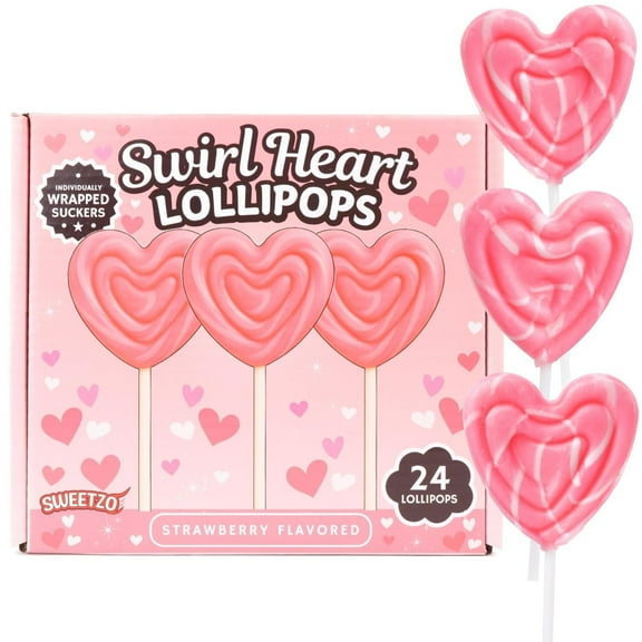 Swirl Heart Lollipops, Valentines Day Party Candy, 24 Count, 11.2 Ounce Box