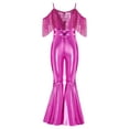 thumbnail image 3 of inlzdz Girls Sequin Fringe Romper Sparkly Glitter Metallic Flared Jumpsuit Disco Birthday Dance Outfit Hot Pink 6, 3 of 6