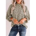 thumbnail image 4 of Khaki Leopard 3/4 Ruffle Sleeve Frill Neck Blouse, 4 of 32