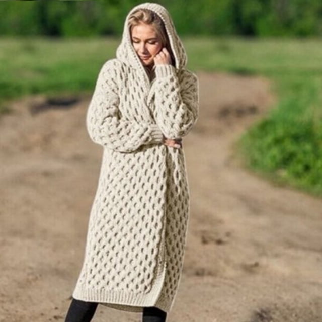 PVCS Chandail à Capuchon Décontracté Chaud pour Femmes Manteau Long Cardigan Tricoté