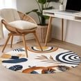 thumbnail image 4 of Round Area Rug 3ft Mid Century Abstract Geometric Area Rugs Washable Low Pile Floor Carpet for Bedroom, Boho Leaves Nordic Arch Sun Non Slip Soft Rugs for Living Room Entryway Dining Room, 4 of 9
