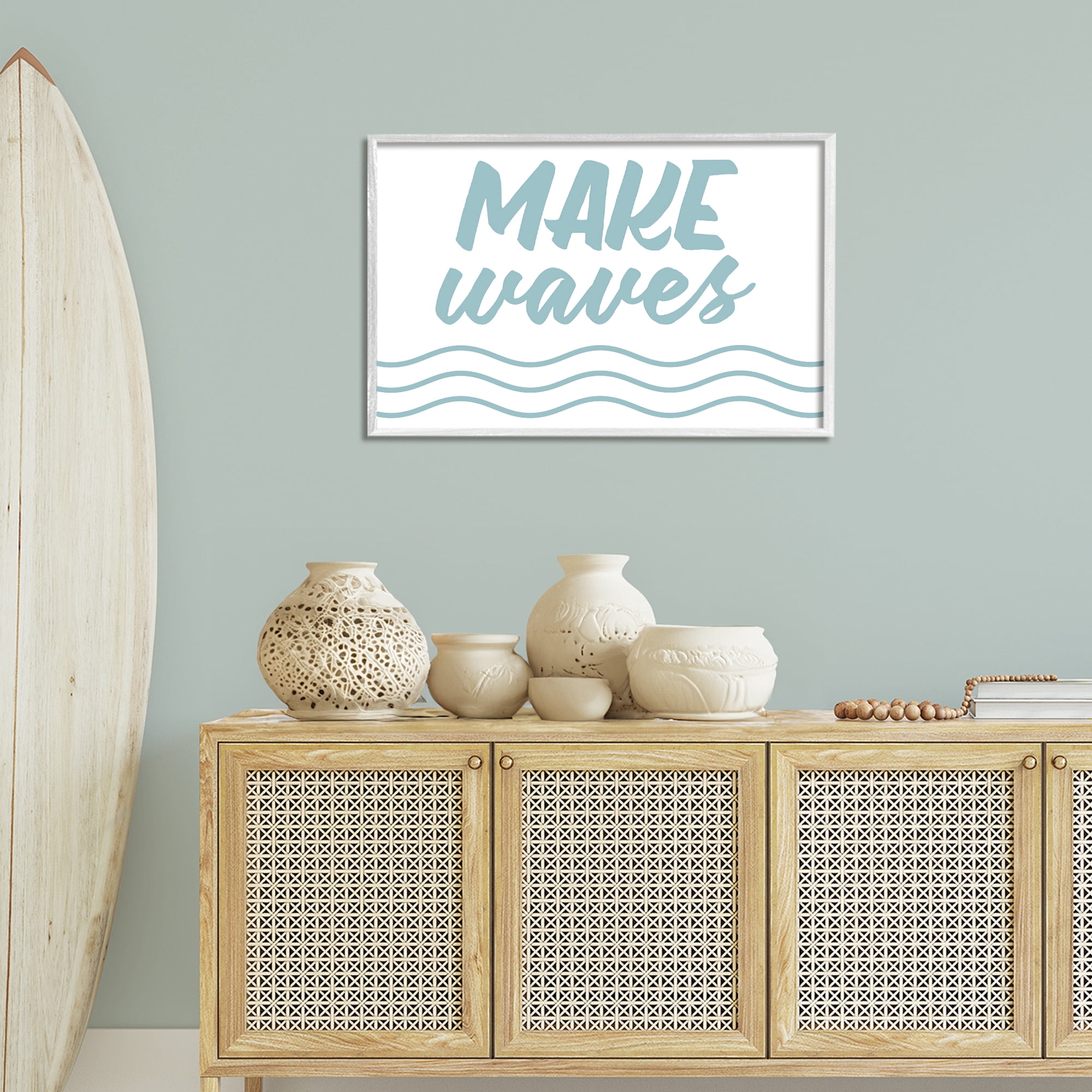 Stupell Industries Make Waves on White Typography Painting White Framed Art Print Wall Art, 30 x 20