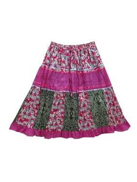 Mogul Womens Pink Cotton Skirt Floral Print Summer Comfy Skirts