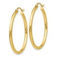 thumbnail image 2 of Real 14kt Yellow Gold Polished 2mm Lightweight Tube Hoop Earrings; for Adults and Teens; for Women and Men, 2 of 4