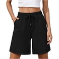 thumbnail image 2 of Shorts for Women Cotton Linen Bermuda Shorts with Pockets Elastic Waist Knee Length Casual Athletic Walking Shorts Black XL(XL), 2 of 5