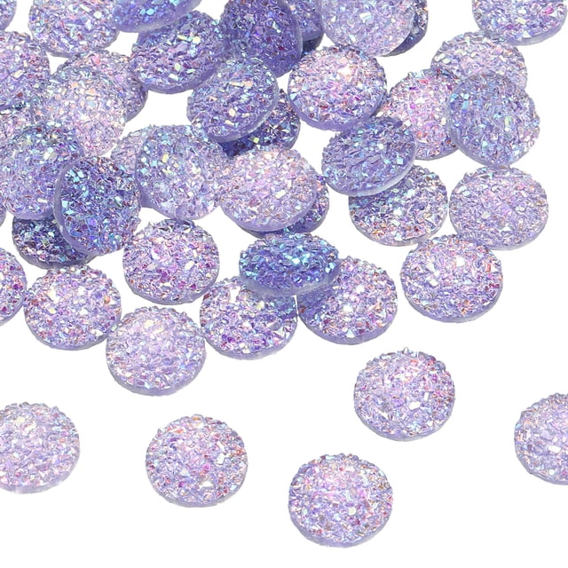 Uxcell 60 Pcs Rhinestone Flat Back Faux Druzy Crystal Diamonds Resin Embellishments Trims Beads for Jewelry Making Crafts, Light Purple