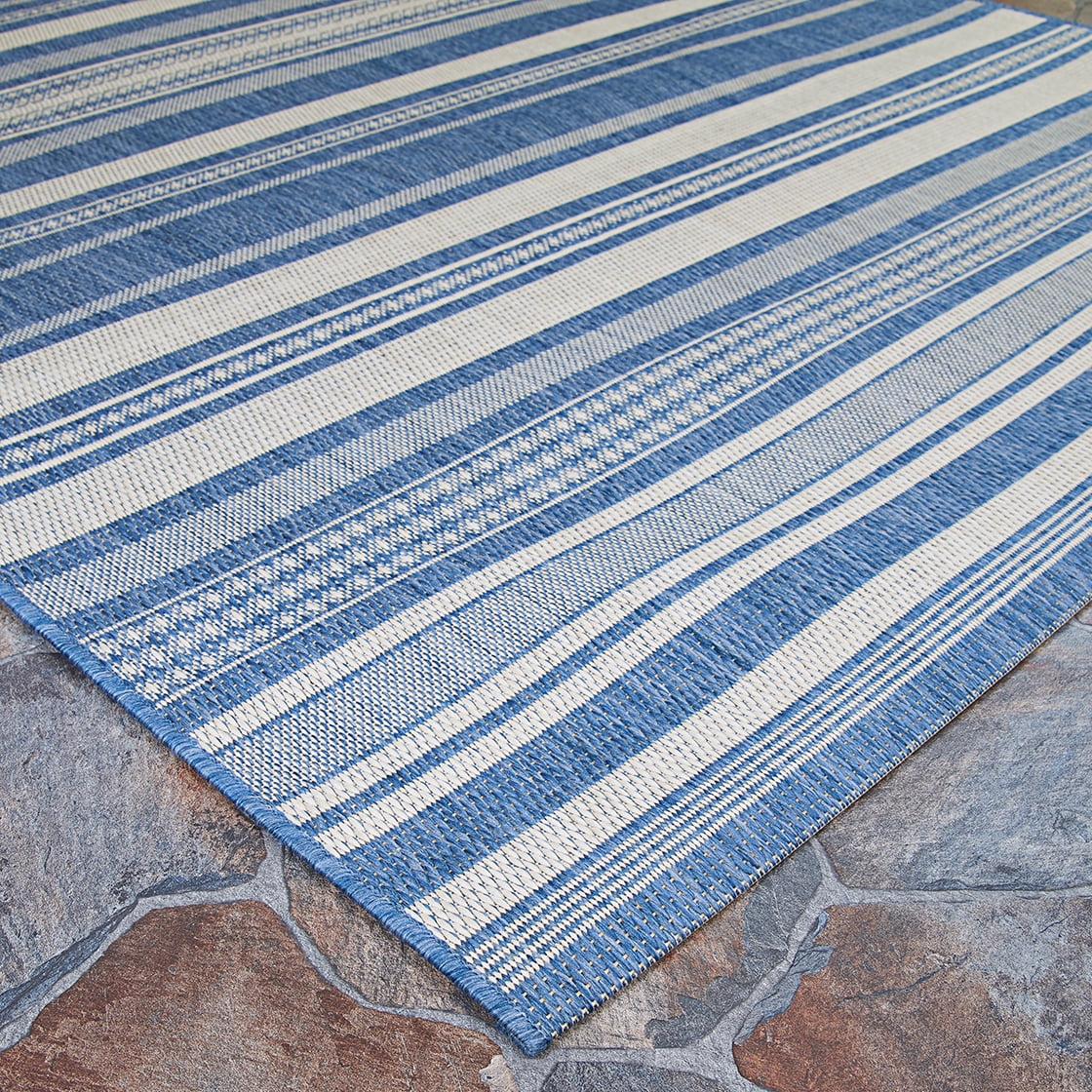 Couristan Recife Gazebo Stripe Indoor / Outdoor Area Rug, Champagne- Blue, 5'3" x 7'6"
