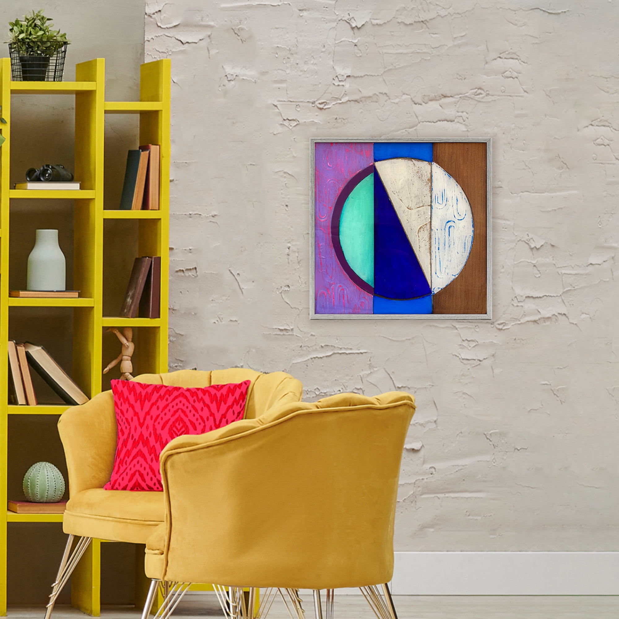 Stupell Industries Structured Blue & Purple Circle Gray Framed Giclee Art, design by Matthew Finger