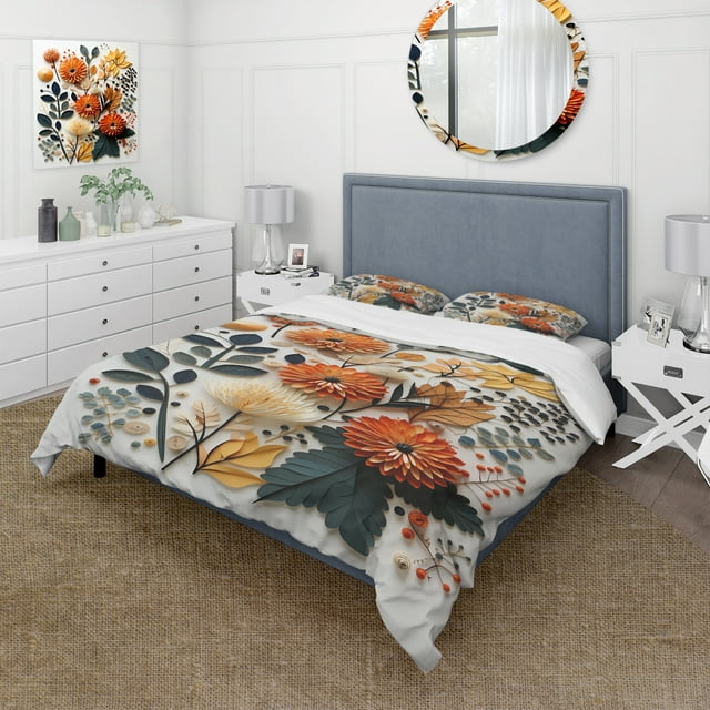 Designart "Colorful Mid Century Midcentury botanics II" Ensemble de Literie Abstrait - Abstrait Mid Century Multi-Color Mid-Century Lit Serti de 2 Sommiers