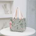 thumbnail image 4 of DLIU Thick Fabric Floral Tote Lunch Bag, Green flowers, Work Carrying Bag, Hand Bag, 4 of 9
