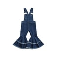 thumbnail image 3 of Hirigin Baby Girls Suspender Ripped Jeans Toddler Strap Denim Flare Pants Overalls Two Layers Ruffle Leggings, 3 of 6