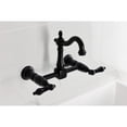 thumbnail image 2 of Kingston Brass KS2440PKL Duchess Double-Handle Wall-Mount Bridge Kitchen Faucet, Matte Black, 2 of 7