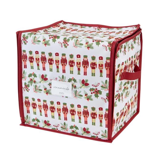 Laura Ashley LA-99010-BAG Nutcracker Print Design Stackable Christmas Ornament Storage Box - 64 Count