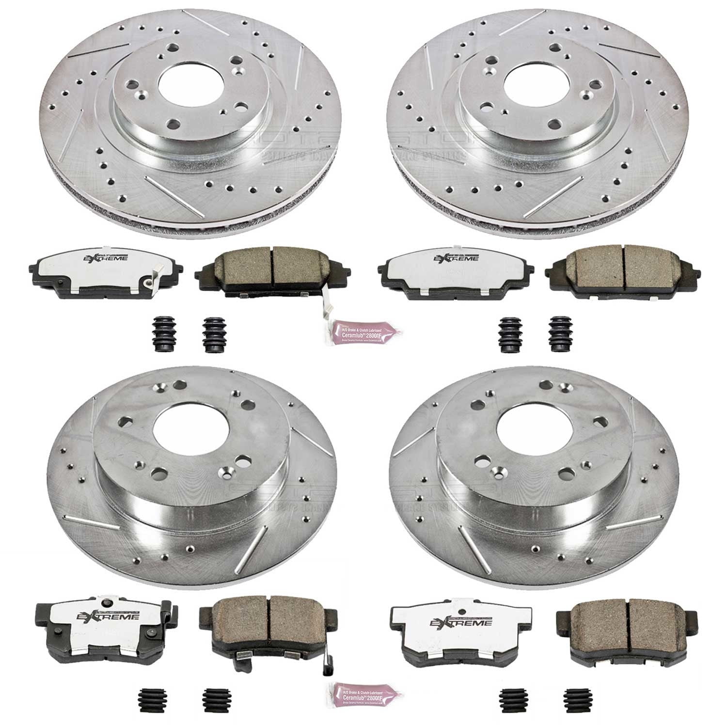 PowerStop Front and Rear Z26 Street Warrior Carbon-Fiber Ceramic Brake Pad and Drilled and Slotted Rotor Kit Fits: HONDA Select Models K2440-26