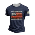 thumbnail image 5 of Men’s Short Sleeve Crew Neck T Shirt Vintage 1986 Limited Edition Flag Print Casual Fit Soft Cotton Top Navy L, 5 of 5