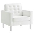 thumbnail image 3 of Armchair Accent Chair and Ottoman, White Silver, Vegan Leather, Mid Century Living Lounge Cafe Lobby Hospitality Restaurant, Modern Contemporary HB34846, 3 of 11