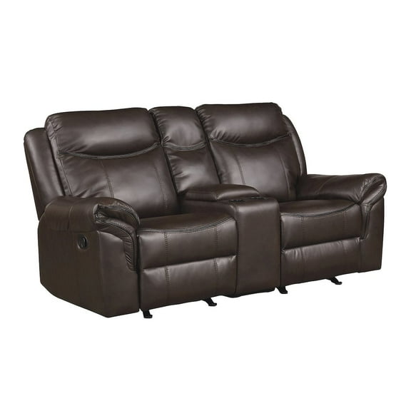 Lexicon Aram Faux Leather Double Glider Reclining Love Seat in Dark Brown