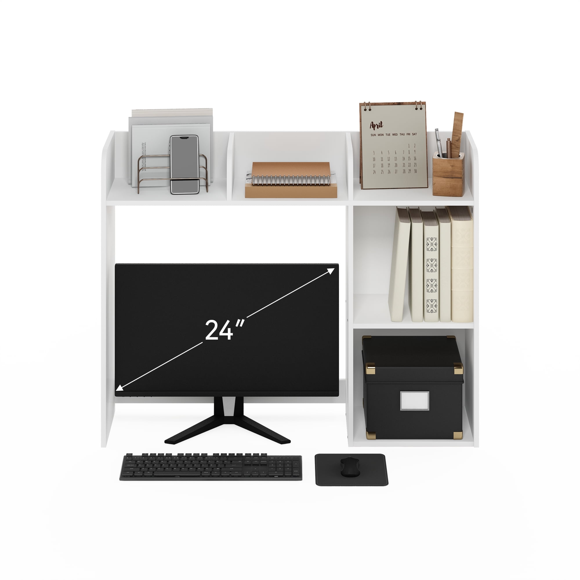 Furinno Classic Desktop Bookshelf Storage Hutch in Desk Organizer with 5 White