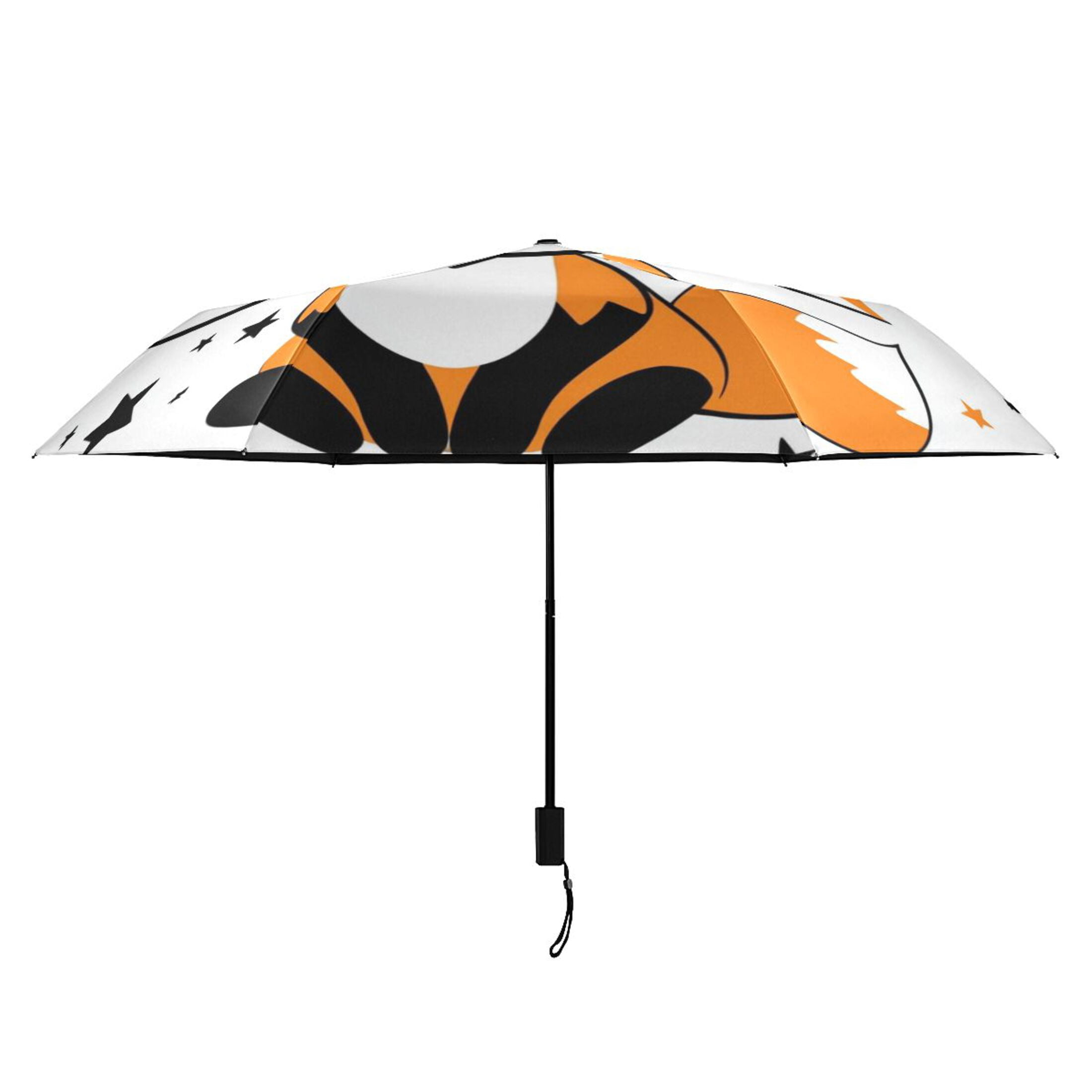Cute Fox with Crown Stars All Weather Umbrella Triple Folding Parasol 6 Ribs UV Protection Portable