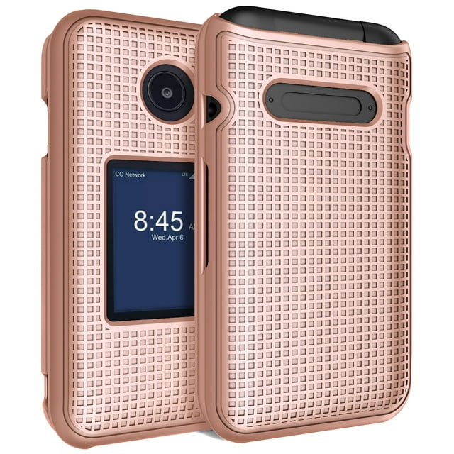 Case for Consumer Cellular Verve Snap Flip Phone, Nakedcellphone Slim Hard Shell Protector Cover with Grid Texture for for Z2336CC (aka Telstra Flip 4, Z2336T) - Rose Gold Pink