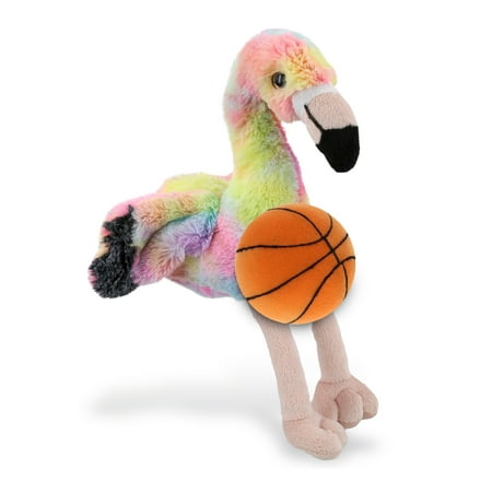 DolliBu Super Soft Rainbow Flamingo Stuffed Animal with Basketball Plush – Soft Huggable Flamingo Playtime Plush Toy Cute Wild Life Gift Plush Doll Animal Toy for Kids and Adults – 8 Inches