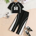 thumbnail image 2 of Glisme Girls Outfits Set Summer Short Sleeve Letter Prints Top And Casual Pants Set For Big Kids Regular Fit Girl Clothing Set Size 9-10 Years Black, 2 of 6