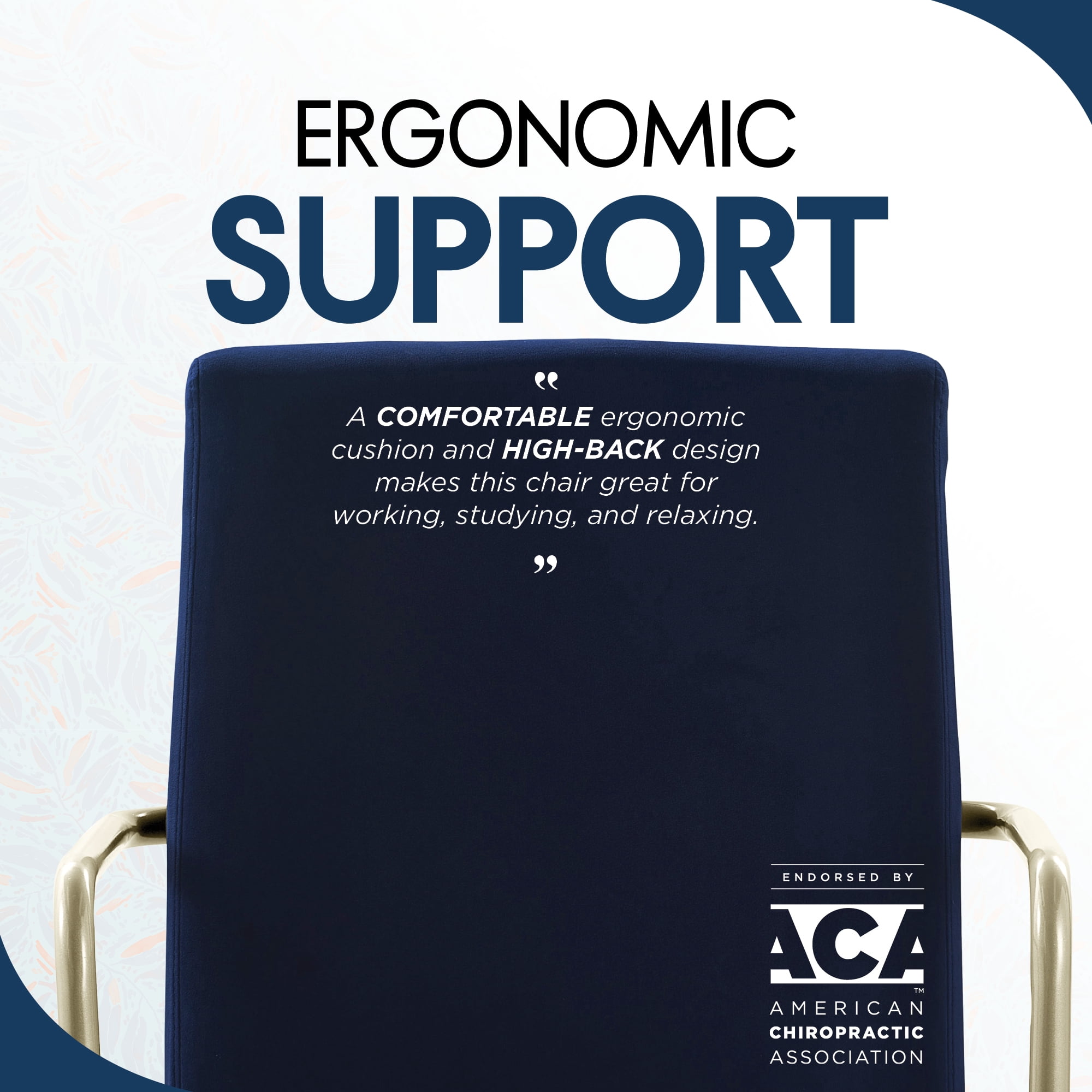 Elle Decor Giselle Modern Home Office Desk Chair, High Back Adjustable Computer Chair with Gold Arms, Base and Wheels, Velvet Fabric, Navy Blue