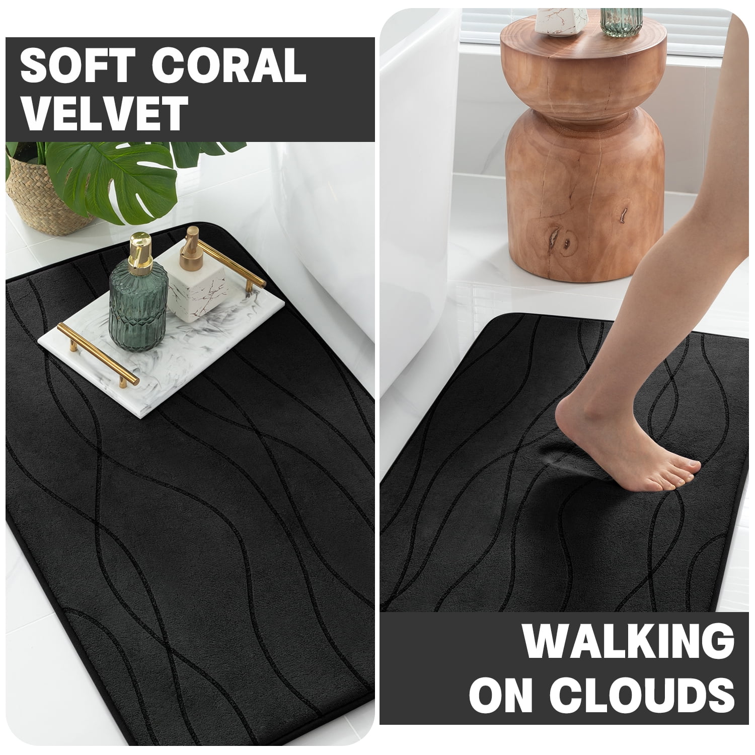 ChakmeOne Bathroom Rugs Sets 5 Piece, Black Bathroom Rug Soft Absorbent Microfiber Bath Mats and U-Shaped Contour Toilet Rug, Non-Slip Machine Wash Dry for Floor Tub and Shower