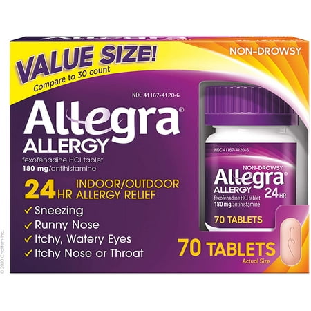 Allegra Adult 24 Hour Allergy Relief 70-Count Long-Lasting Fast-Acting Antihistamine for Noticeable Relief from Indoor and Outdoor Allergy Symptoms