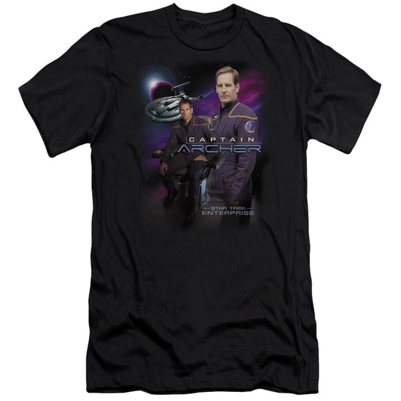 Star Trek Captain Archer Premium Canvas Adult Slim Fit 30/1 T-Shirt Black