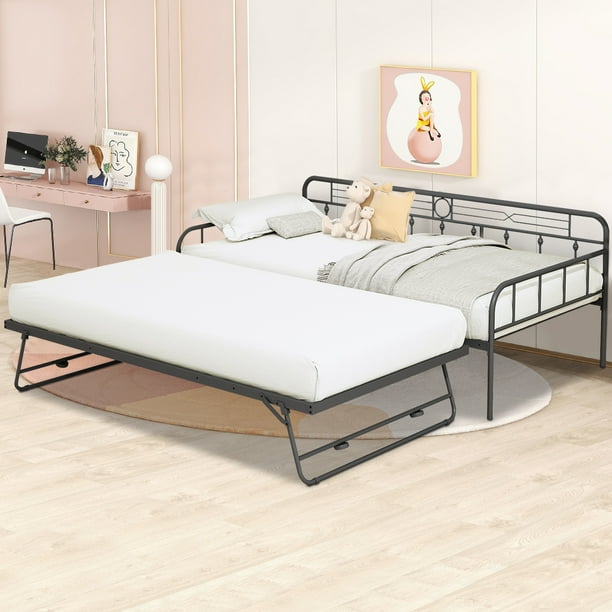 Clearance! Sesslife Metal Daybed with Adjustable Trundle, Twin Size