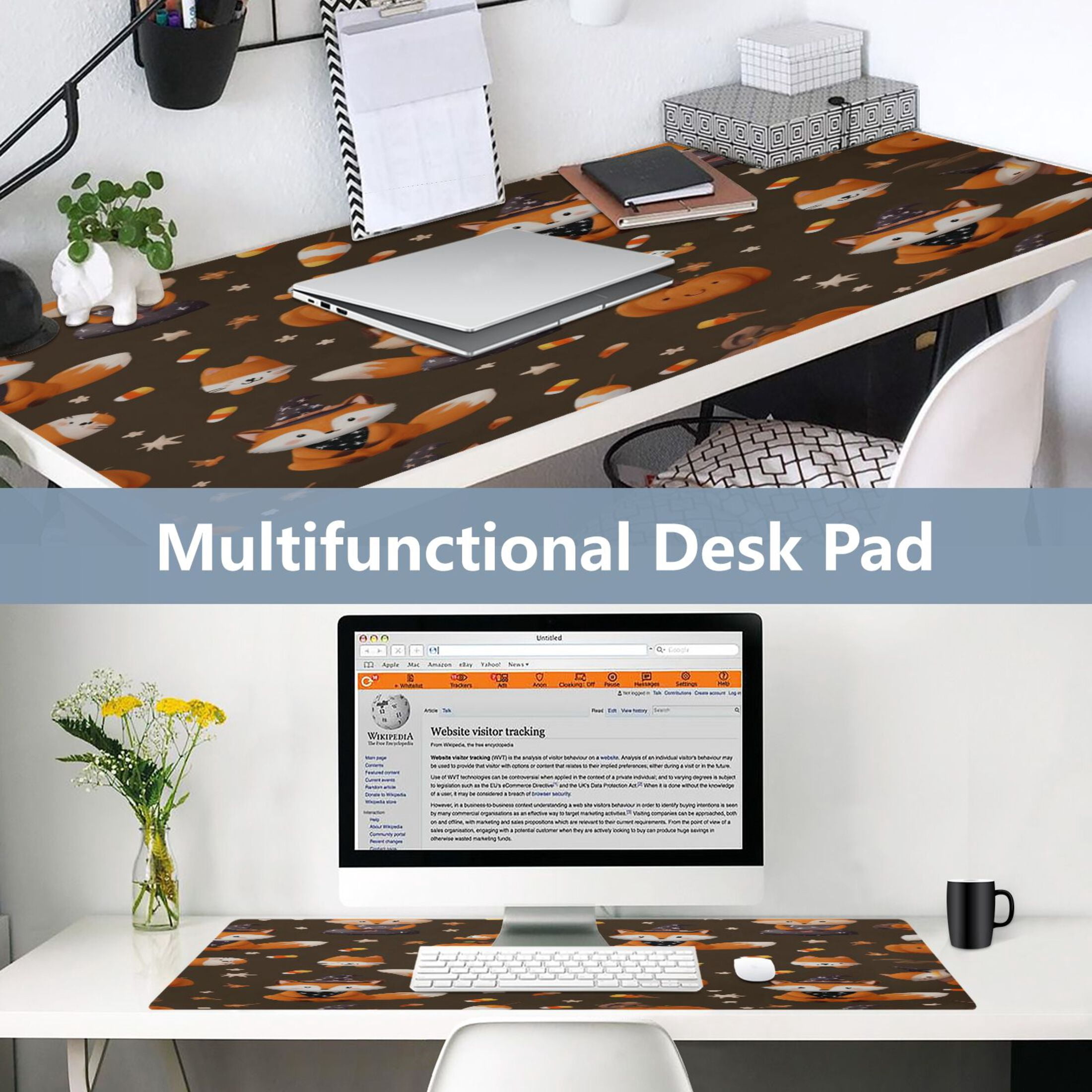 Leather Keyboard and Mouse Desk Mat Office Desk Accessories Protective Office Desk Decor Desk Pad Mat for Gaming, Work from Home, Office Cute Foxes in Cute Costumes 16.5" x 35.4"