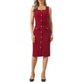 thumbnail image 2 of INSPIRE CHIC Work Dress for Women's Sleeveless Square Neck Formal Belted Bodycon Midi Dress XS Red, 2 of 6