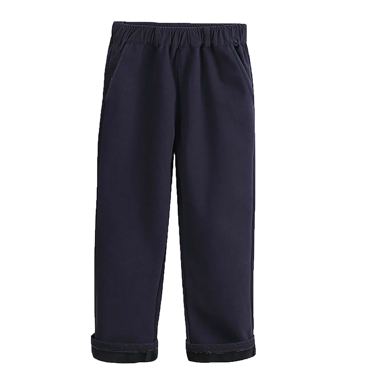 WOYY Boys Dress Pants Fall Winter Lined School Uniform Pull-On Stretch Trousers