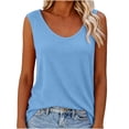 thumbnail image 6 of ClodeEU Women's Waffle Knit Crewneck Sleeveless Tank Top ,Solid Color Casual Cami Light Blue,Women's Plus L, 6 of 7