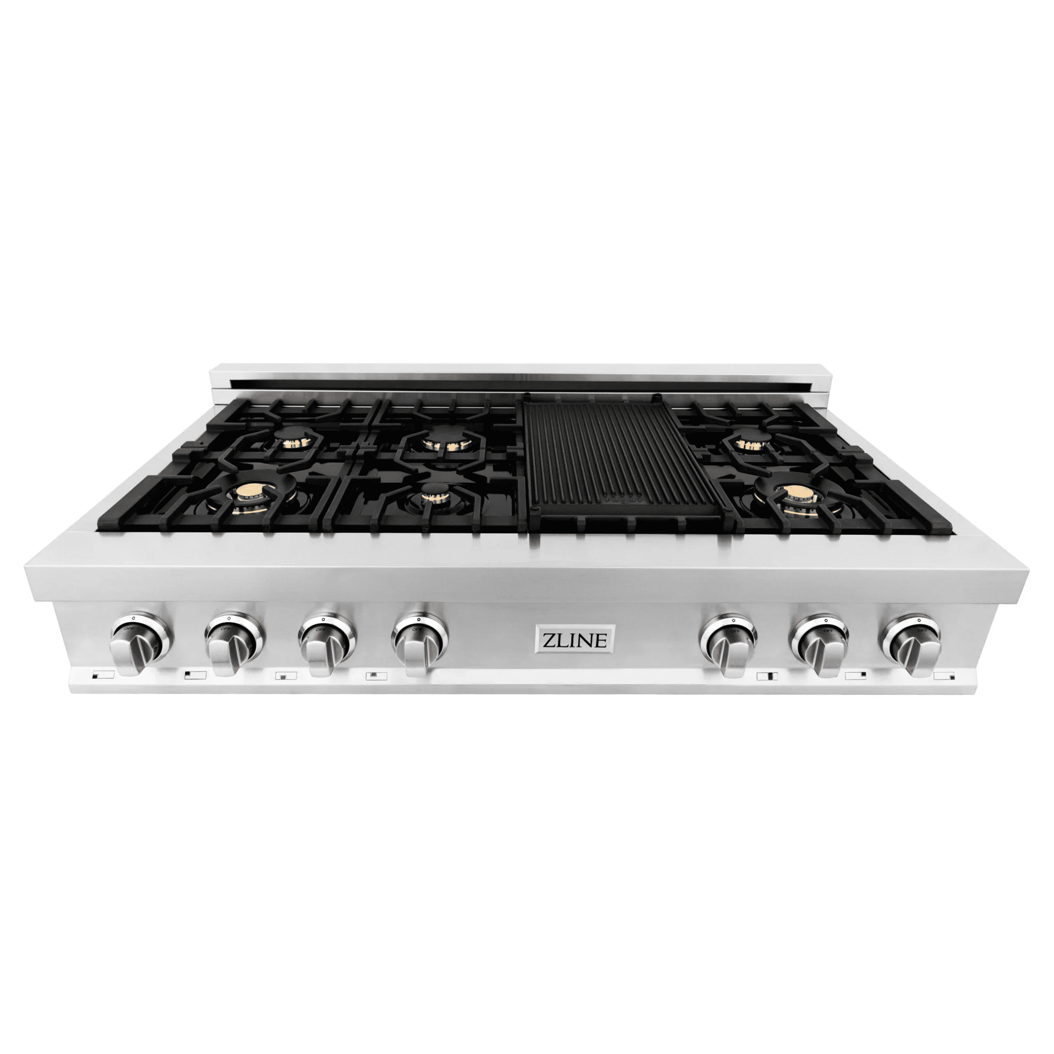 ZLINE 48" Porcelain Gas Stovetop with 7 Gas Brass Burners and Griddle (RT-BR-GR-48)