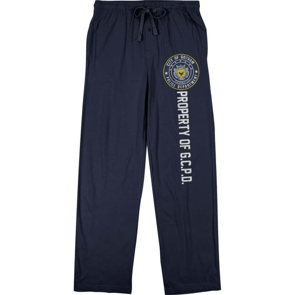 Batman City of Gotham Police Department Emblem Men's Navy Blue Graphic Sleep Pajama Pants-Medium