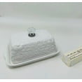 thumbnail image 4 of Drew DeRose Designs  white floral  butter dish with crystal  knob 7"L x 5"W x 2.5"H, 4 of 4