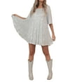 thumbnail image 3 of LMLYSoH Women Sequined Dresses, Round Neck Short Sleeves Solid Color Casual Party Spring Summer Dress, 3 of 9
