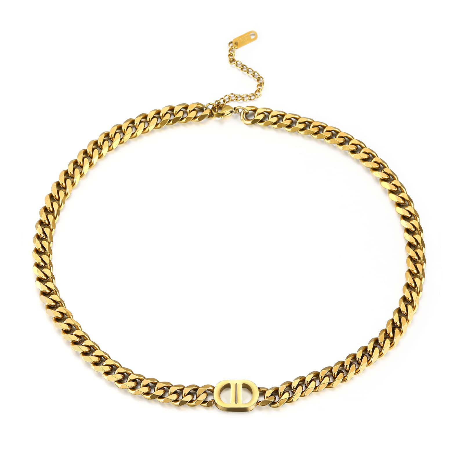 Emibele Link Chain Bracelet Necklace for Women, 18K Gold Plated