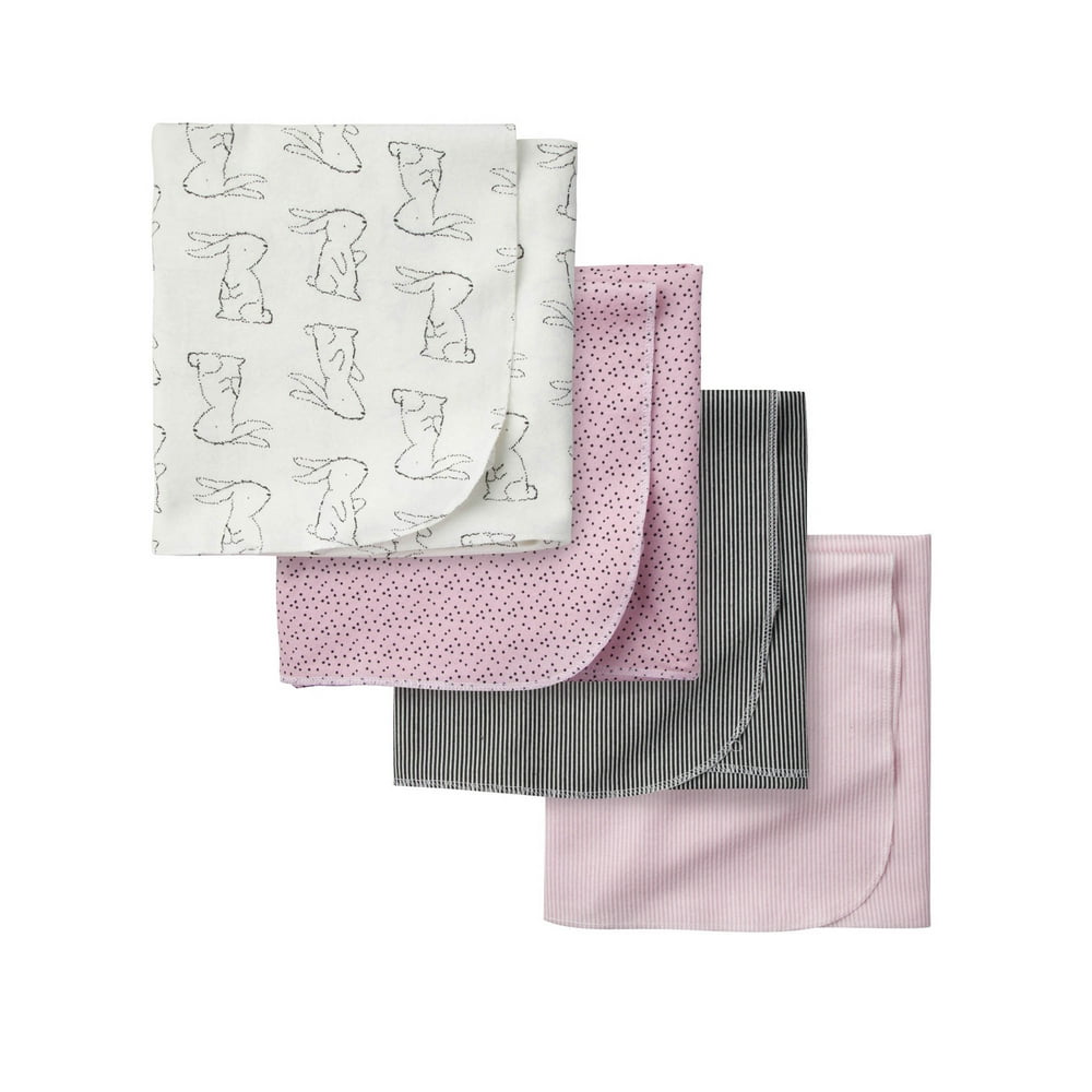 Gerber Baby Girl Flannel Receiving Blankets, 4Pack