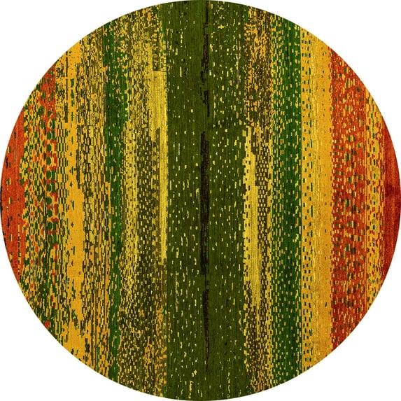 Ahgly Company Machine Washable Indoor Round Oriental Yellow Modern Area Rugs, 3' Round