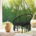 thumbnail image 6 of Hanging Chair,Handwoven Cotton Rope Hammock Cradle Chair with Soft Cushion and Mounting Hardware,330 Pounds Capacity Swing Chair for Bedroom,Living Room,Yard,Garden, Balcony,Indoor/Outdoor,Black, 6 of 7