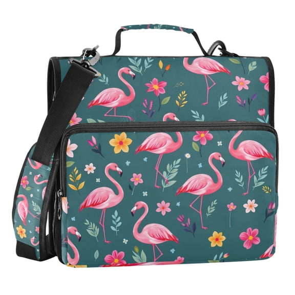 ALAZA Zipper Binder Flowers Flamingo Leaves 3 Ring Trapper Keeper File Folder Organizer Bag