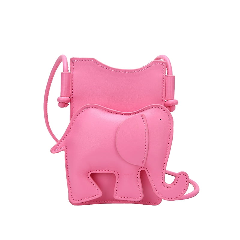 Animal Elephant Shaped Mini Crossbody Bag for Women and Girls, Cute PU Leather Shoulder Purse with Coin Pocket and Stitching Detail, Holds Lipstick and Small Essentials in Pink for Casual Travel
